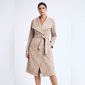 Italian Women Shawl Faux Suede Cape Belted waterfall long Trench Coat Small NWOT